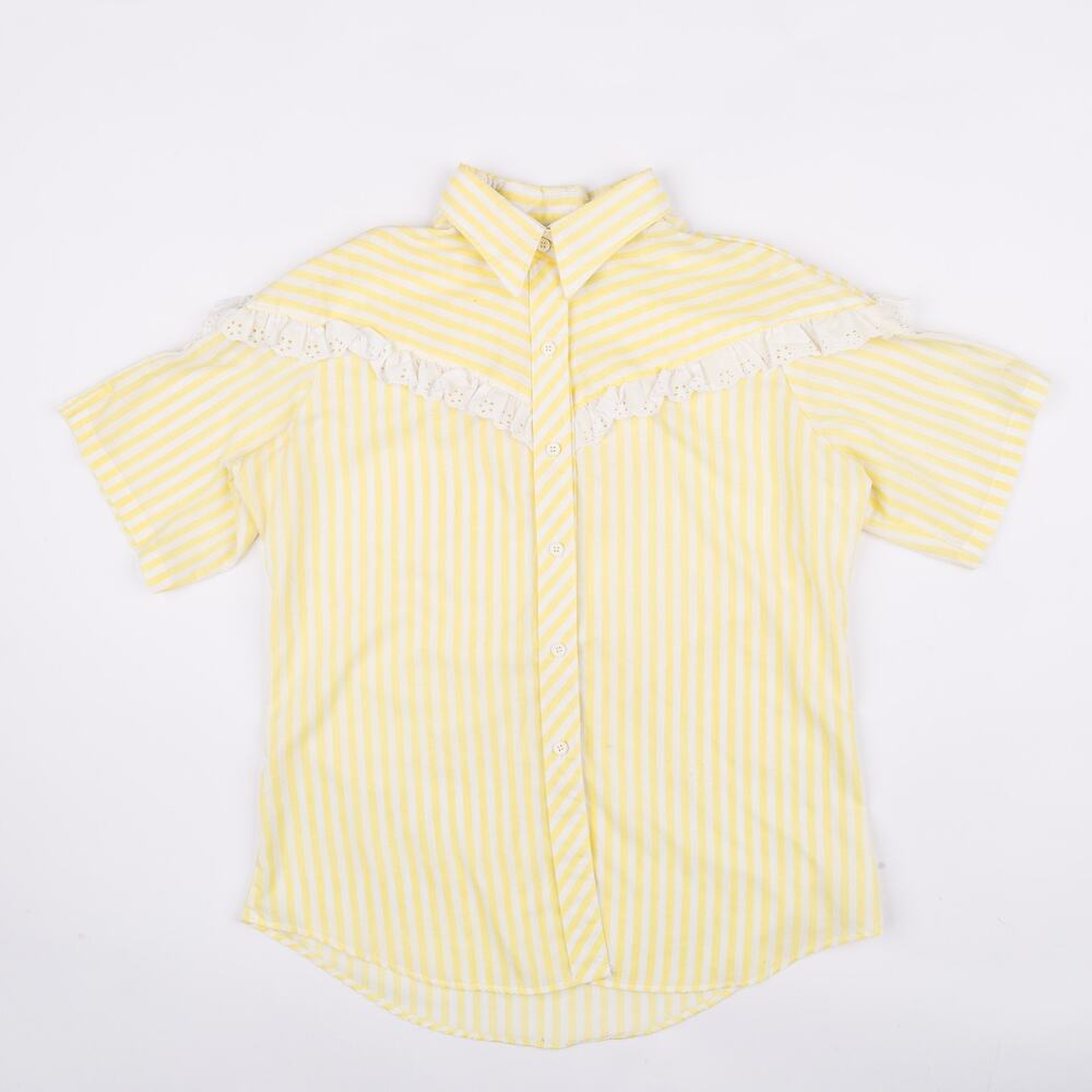 Vintage 80s Wrangler Womens Western Shirt Yellow Eyelet Ruffle USA Size 36 13/14